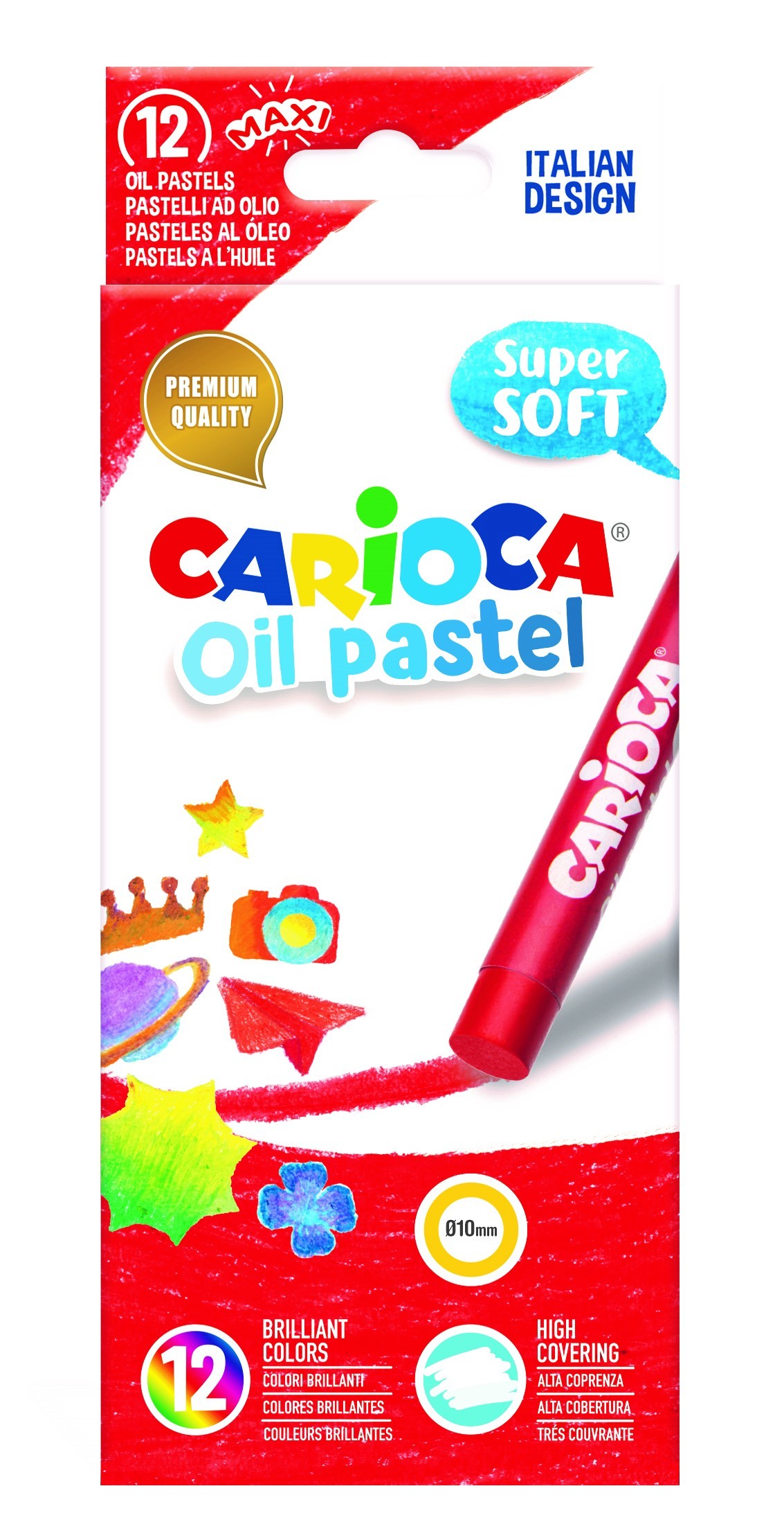 Creioane cerate rotunde, 12 culori/cutie, CARIOCA Oil Pastel Crayons Maxi