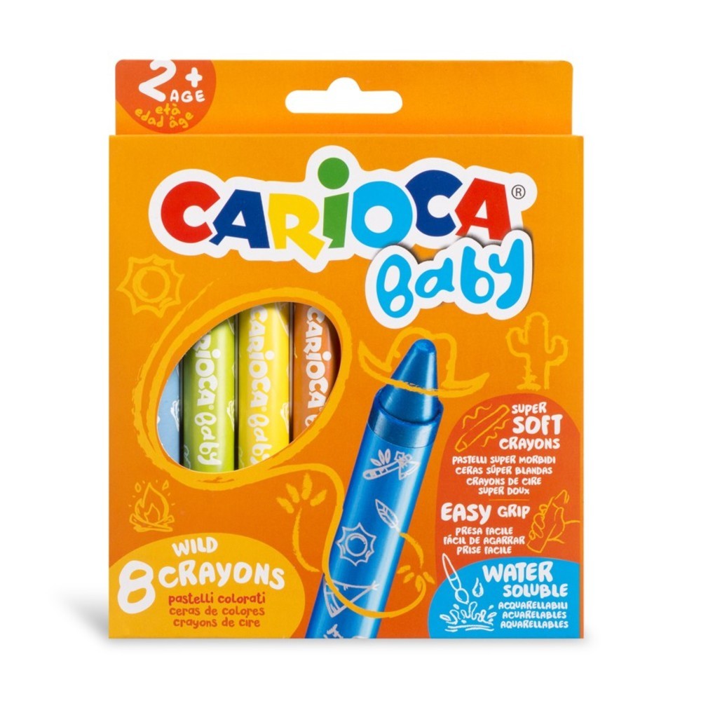 Creioane cerate, rotunde, solubile in apa, 8 culori/cutie, CARIOCA Baby Wild Crayons 2