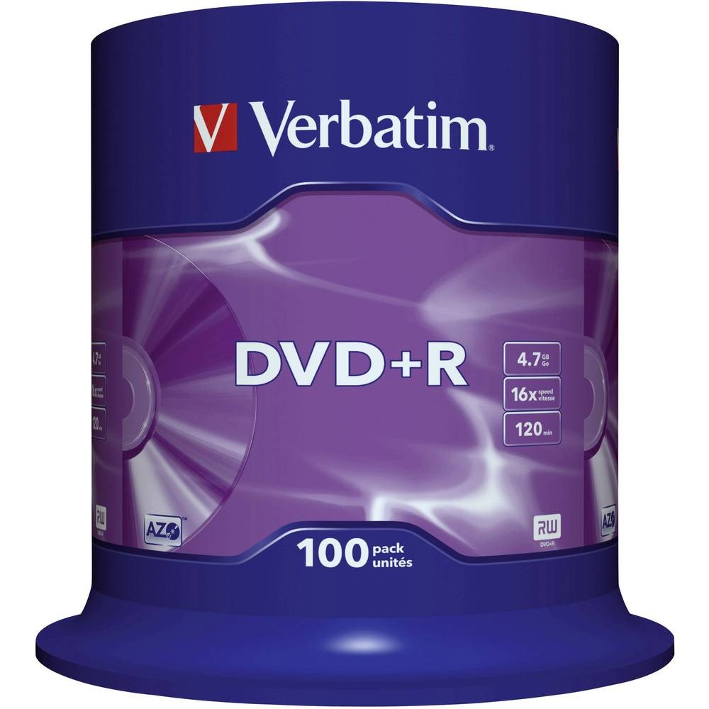 DVD+R Verbatim SL 16X 4.7GB, Spindle Matt Silver, 100 buc/set