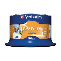 DVD-R Verbatim SL 16X 4.7GB 50PK Spindle Wide Inkjet Printable No ID Brand, 50 buc/set