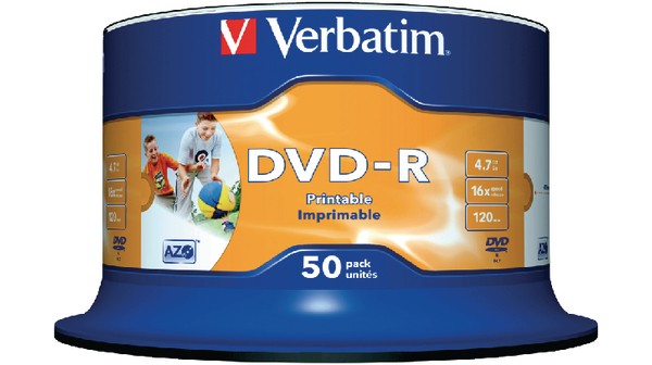 DVD-R Verbatim SL 16X 4.7GB 50PK Spindle Wide Inkjet Printable No ID Brand, 50 buc/set