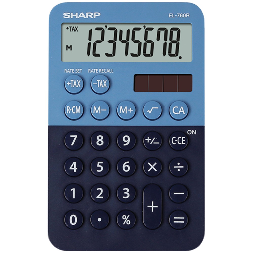 Calculator de buzunar, 8 digits, 119 x 75 x 17 mm, dual power, SHARP EL-760R-BL - albastru/bleumarin