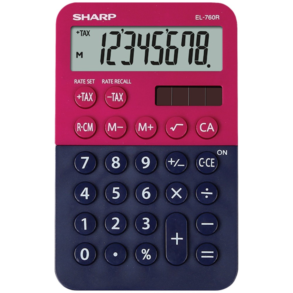 Calculator de buzunar, 8 digits, 119 x 75 x 17 mm, dual power, SHARP EL-760R-RB - rosu/bleumarin