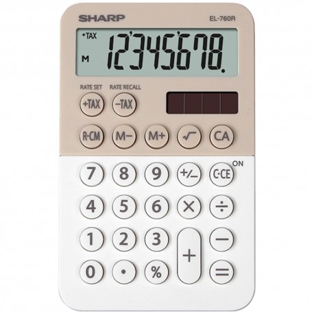 Calculator de buzunar, 8 digits, 119 x 75 x 17 mm, dual power, SHARP EL-760R-LA - bej/alb