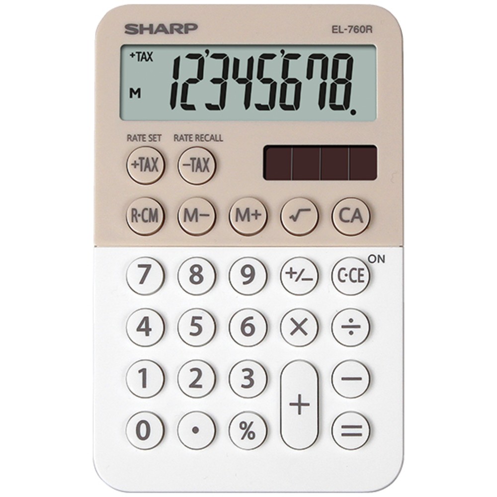 Calculator de buzunar, 8 digits, 119 x 75 x 17 mm, dual power, SHARP EL-760R-LA - bej/alb