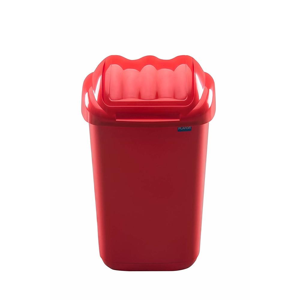Cos plastic cu capac batant, pentru reciclare selectiva, capacitate 50l, PLAFOR Fala - rosu