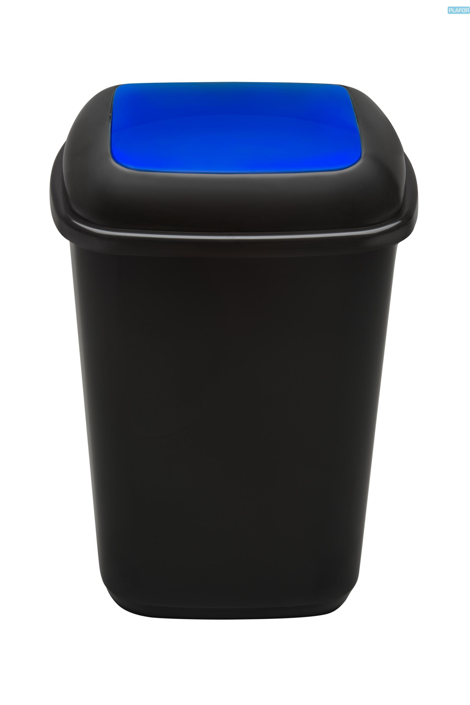 Cos plastic reciclare selectiva, capacitate 28l, PLAFOR Quatro - negru cu capac albastru - hartie
