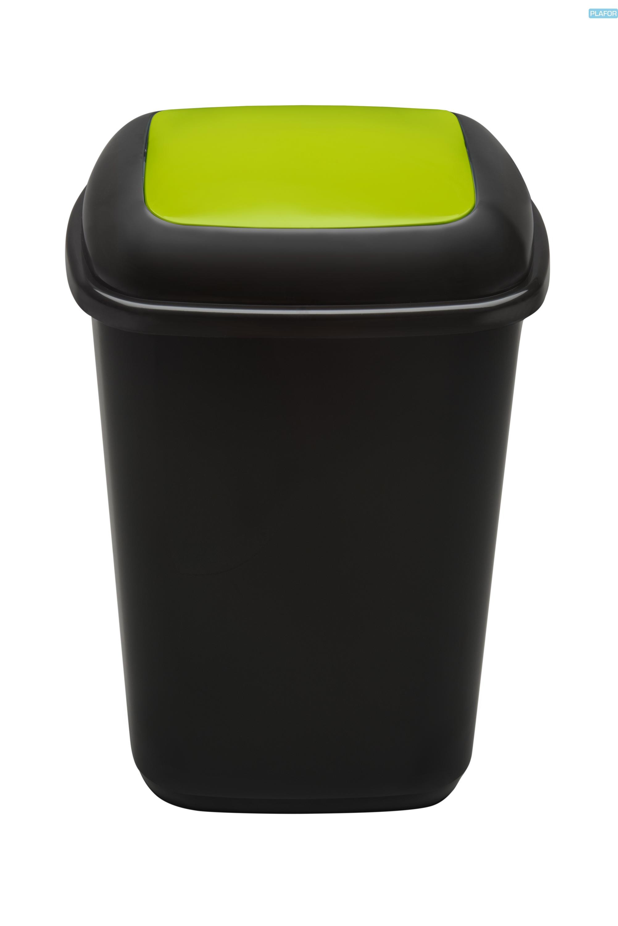 Cos plastic reciclare selectiva, capacitate 45l, PLAFOR Quatro - negru cu capac verde - sticla