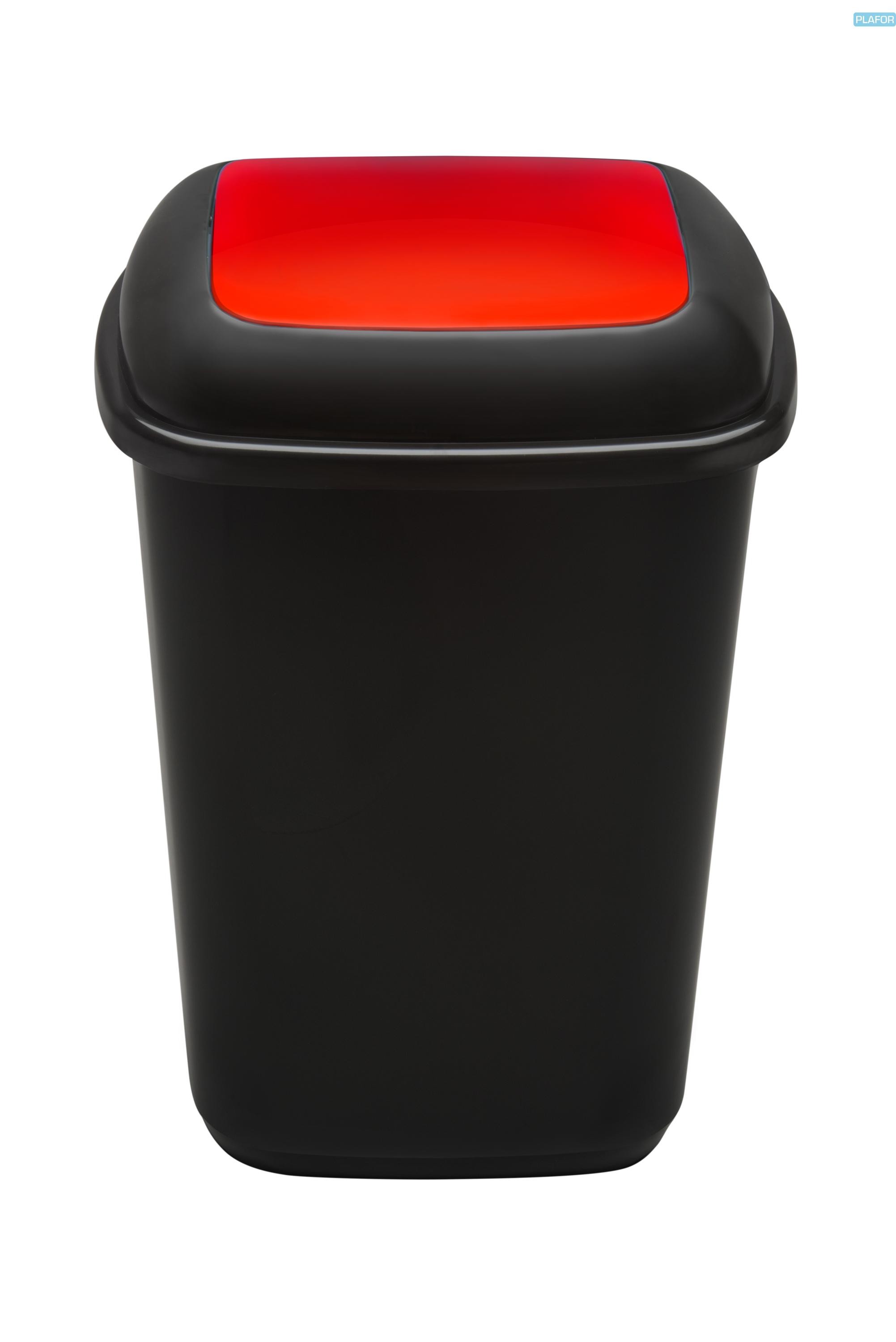 Cos plastic reciclare selectiva, capacitate 90l, PLAFOR Quatro - negru cu capac rosu - metal