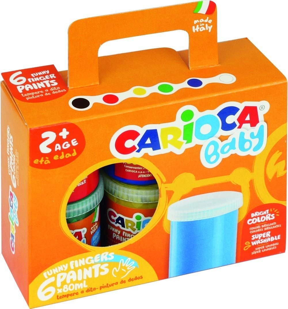 Tempera lavabila, pentru pictura cu mana, 6 culori x 80ml/set, CARIOCA Baby Finger Paint 2