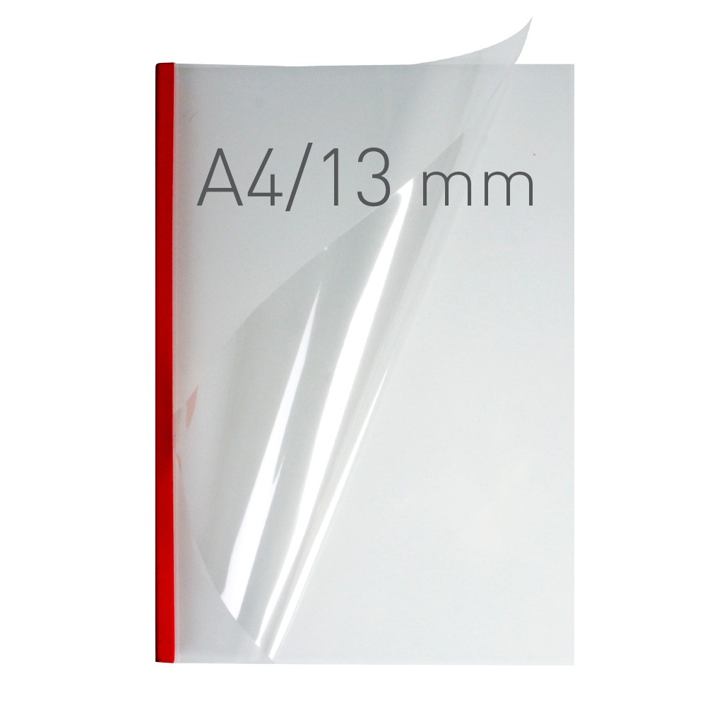 Coperti plastic PVC cu sina metalica 13mm, OPUS Easy Open - transparent cristal/rosu
