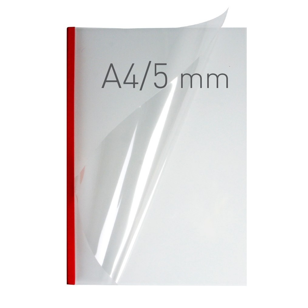 Coperti plastic PVC cu sina metalica 5mm, OPUS Easy Open - transparent cristal/rosu