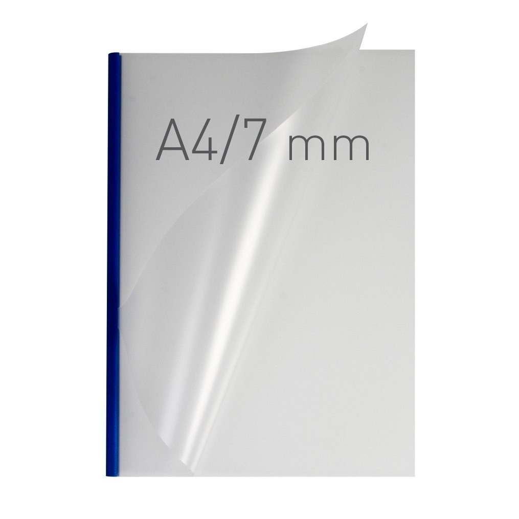Coperti plastic PVC cu sina metalica 7mm, OPUS Easy Open - transparent mat/albastru
