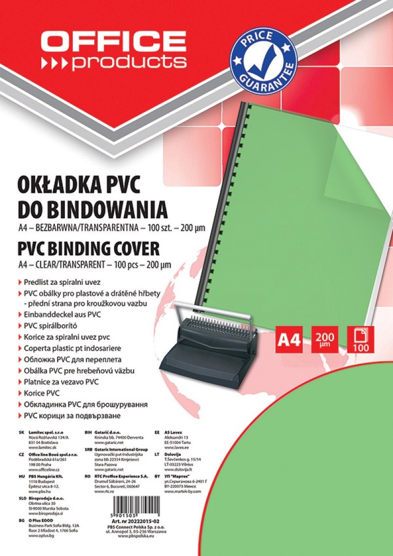 Coperta plastic PVC, 200 microni, A4, 100/top Office Products - verde transparent