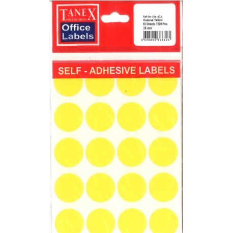 Etichete autoadezive color, D25 mm, 200 buc/set, Tanex - galben