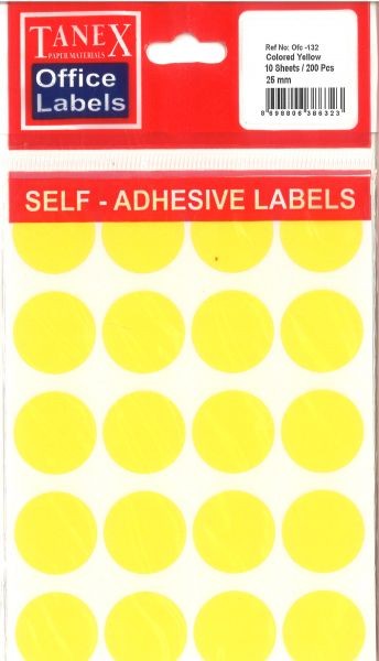 Etichete autoadezive color, D25 mm, 100 buc/set, Tanex - galben