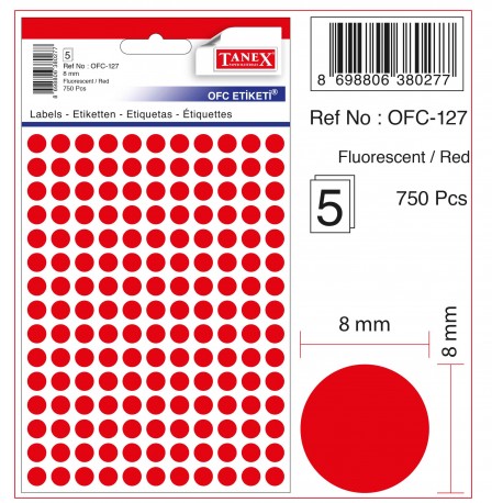 Etichete autoadezive color, D 8 mm - rosu