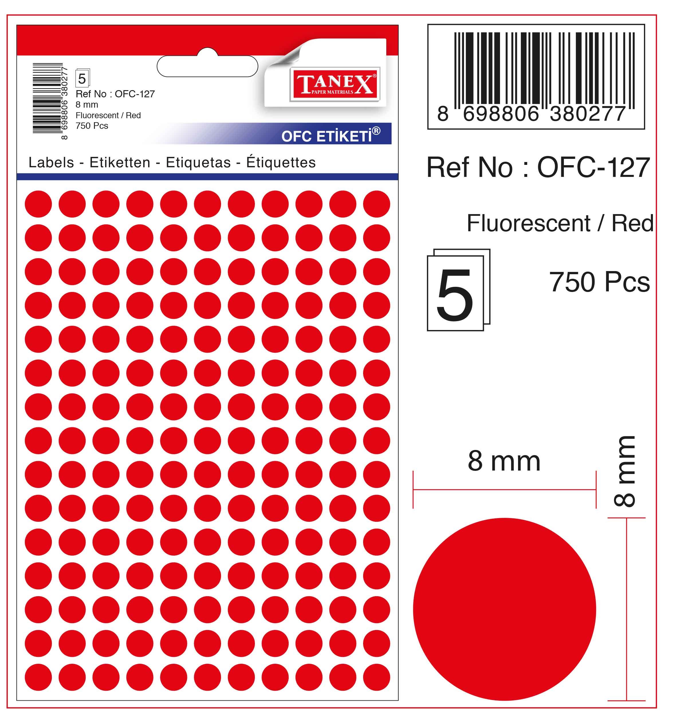 Etichete autoadezive color, D 8 mm - rosu