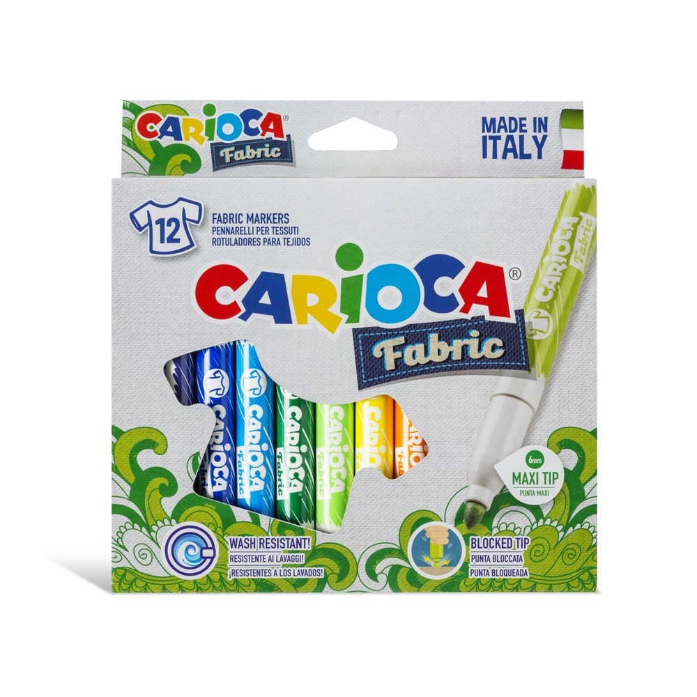 Carioca pentru textile, varf gros 6mm, 12 culori/cutie, CARIOCA Fabric