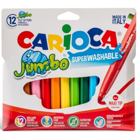 Carioca super lavabila, varf gros 6mm, 12 culori/cutie, CARIOCA Jumbo