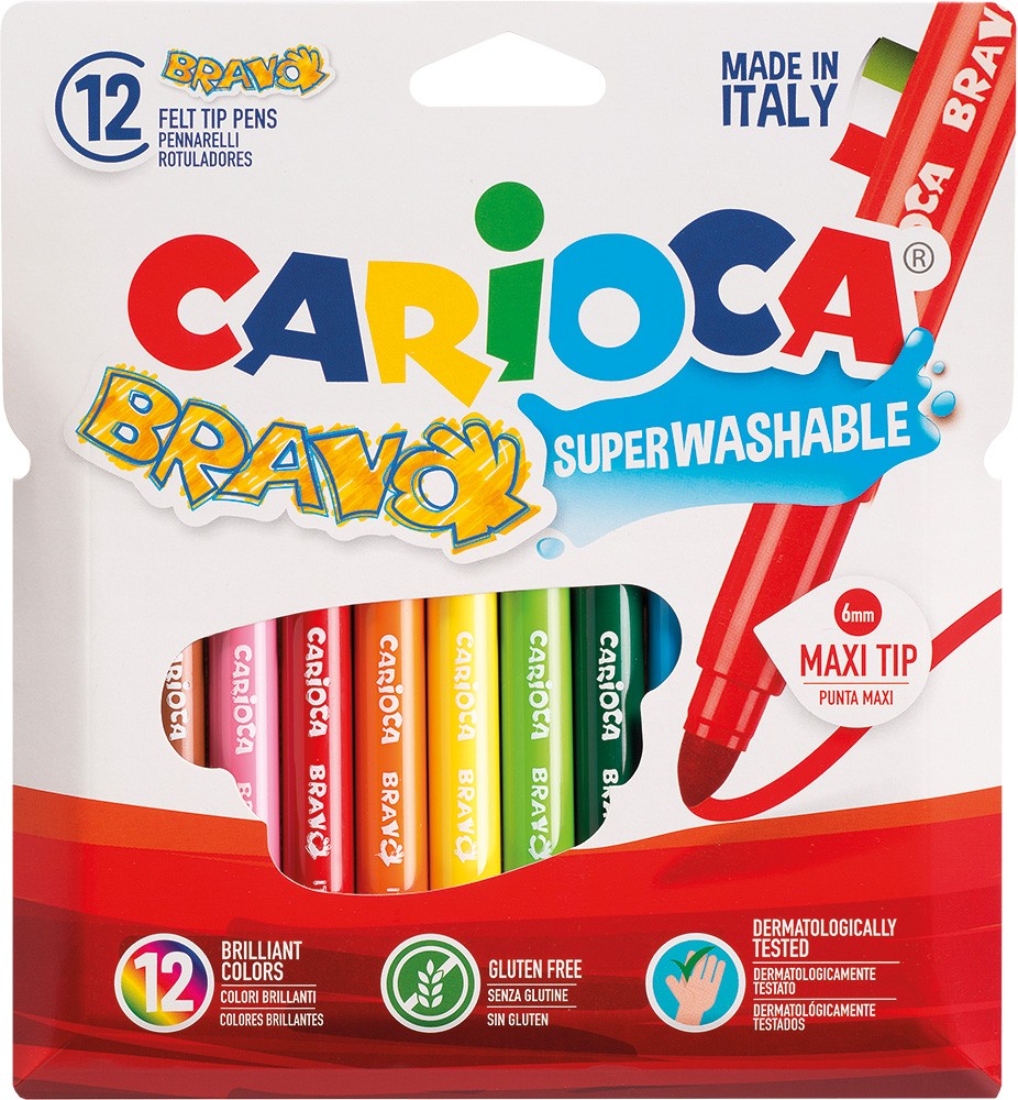 Carioca lavabila, varf gros 6mm, 12 culori/cutie, CARIOCA Bravo