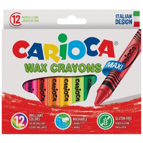 Creioane cerate rotunde, lavabile, 12 culori/cutie, CARIOCA Wax Crayon Jumbo