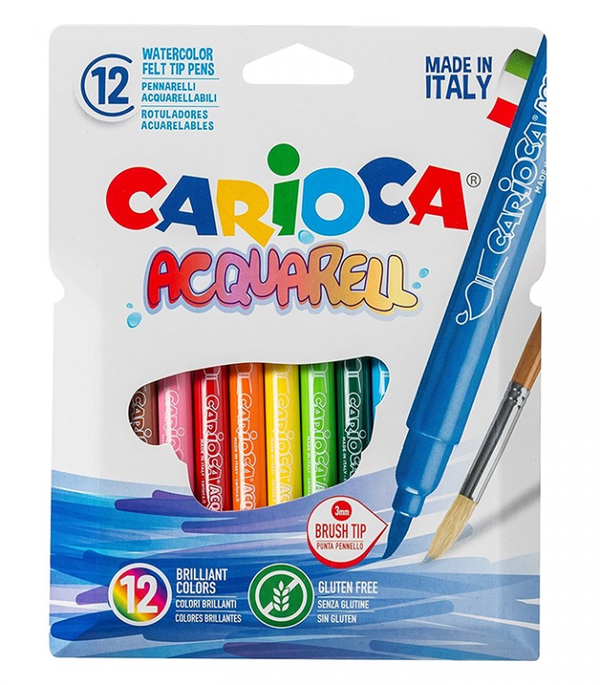 Carioca, varf flexibil - 3mm (tip pensula), 12 culori/cutie, CARIOCA Acquarell