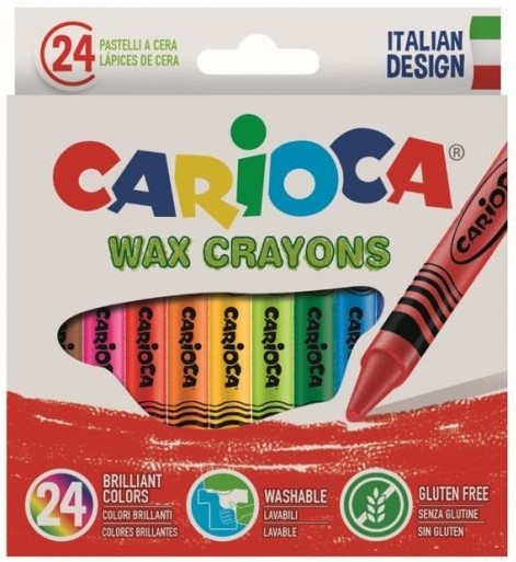 Creioane cerate rotunde, lavabile, 24 culori/cutie, CARIOCA Wax Crayons