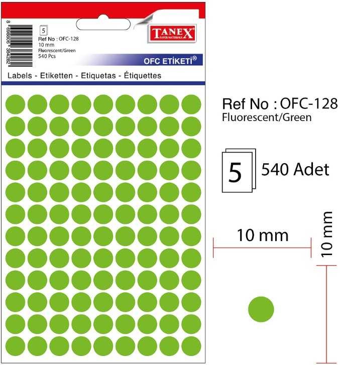 Etichete autoadezive color, D10 mm, 540 buc/set, Tanex - verde