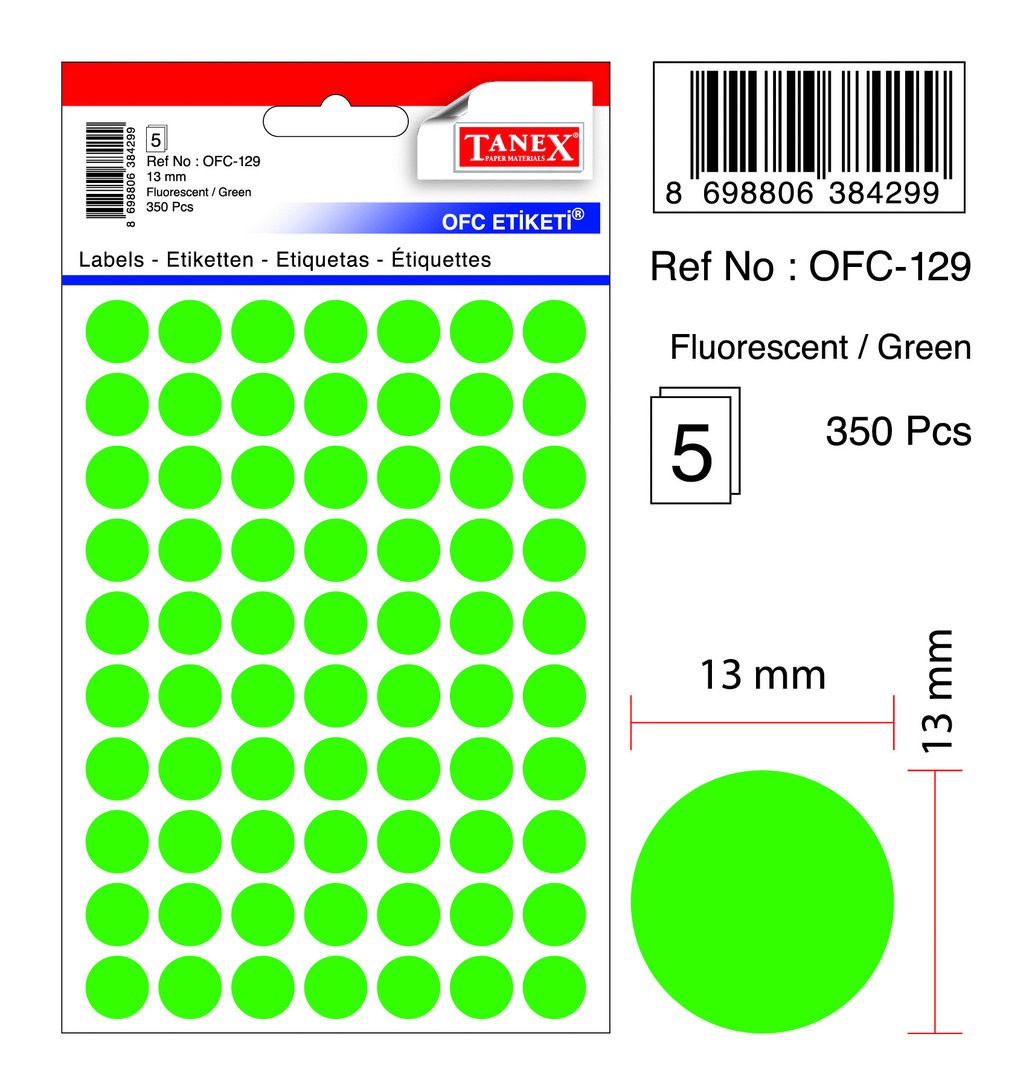 Etichete autoadezive color, D13 mm, 3501 buc/set, Tanex - verde