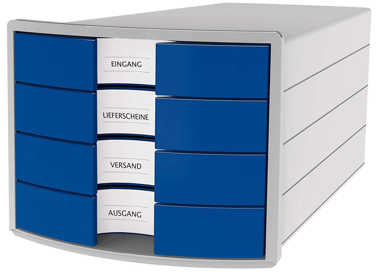 Suport plastic cu 4 sertare pt. documente, HAN Impuls 2.0 - gri deschis - sertare albastre