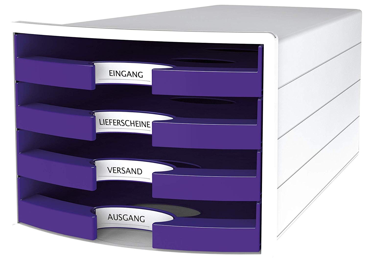 Suport plastic cu 4 sertare pt. documente, HAN Impuls 2.0 (open) - alb - sertare violet