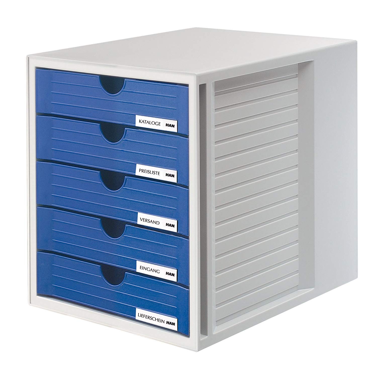 Suport plastic cu 5 sertare pentru documente, HAN - gri deschis - sertare albastre