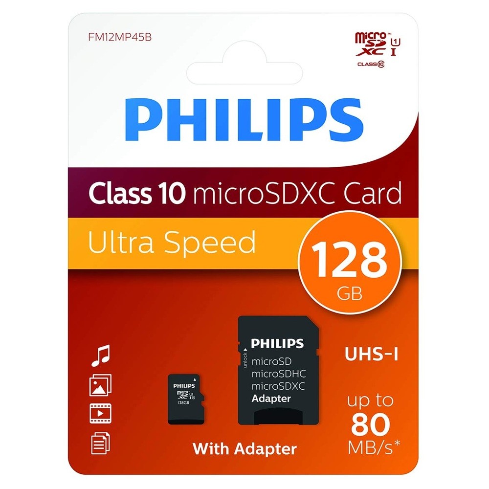 Card memorie Micro SDXC, cu adaptor SD, clasa 10, PHILIPS - 128GB