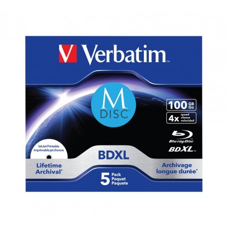 BD-R XL VERBATIM 100GB, viteza 4x, printabil, MDISC Lifetime archival, 5 buc/set