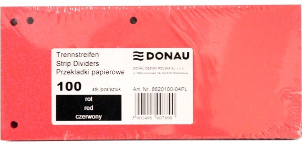Separatoare carton pentru biblioraft, 190 g/mp, 105 x 235mm, 100/set, DONAU Duo - rosu