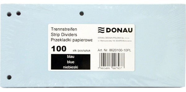 Separatoare carton pentru biblioraft, 190 g/mp, 105 x 235mm, 100/set, DONAU Duo - albastru