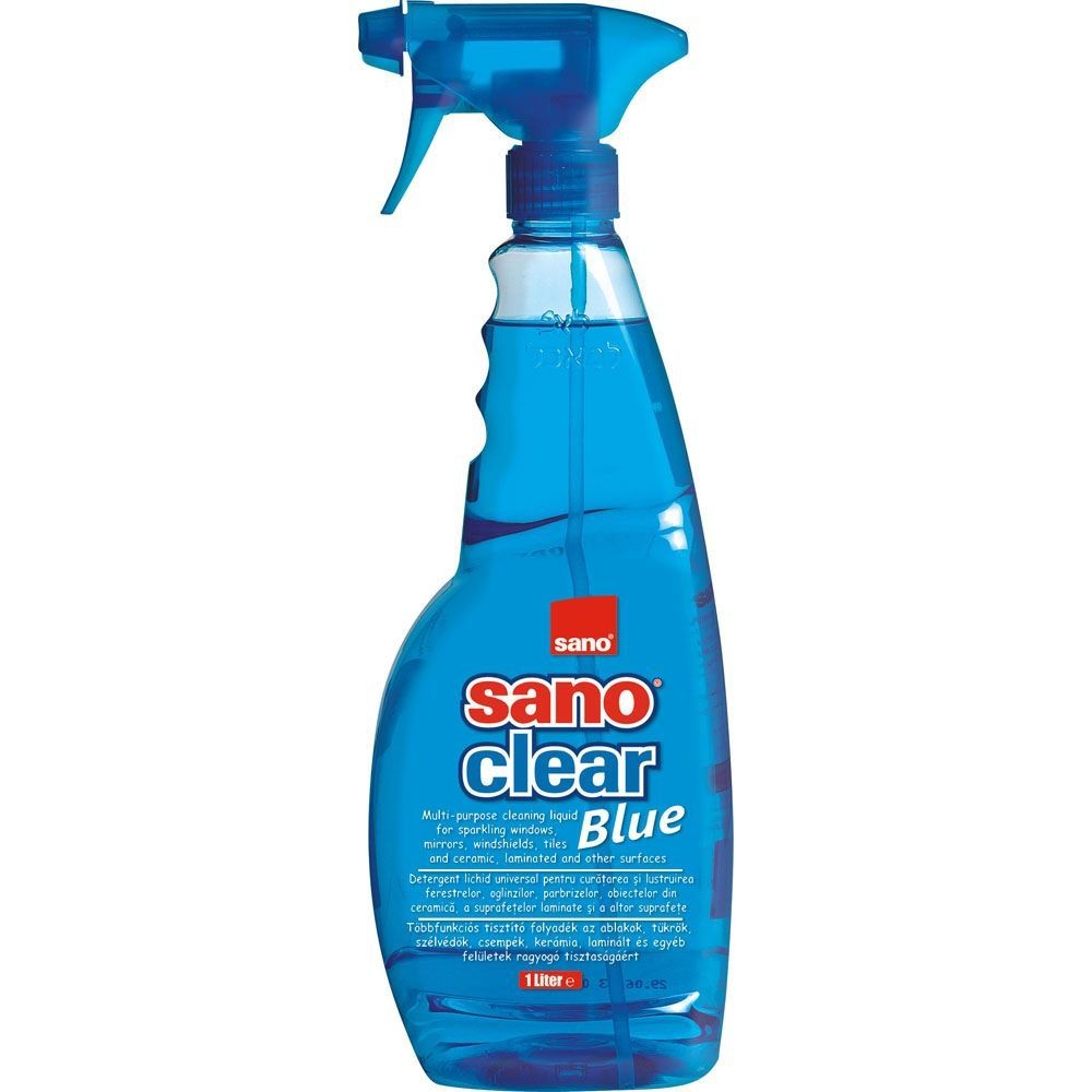 Detergent pentru geamuri, oglinzi, obiecte ceramica si portelan, 1 litru, SANO - albastru