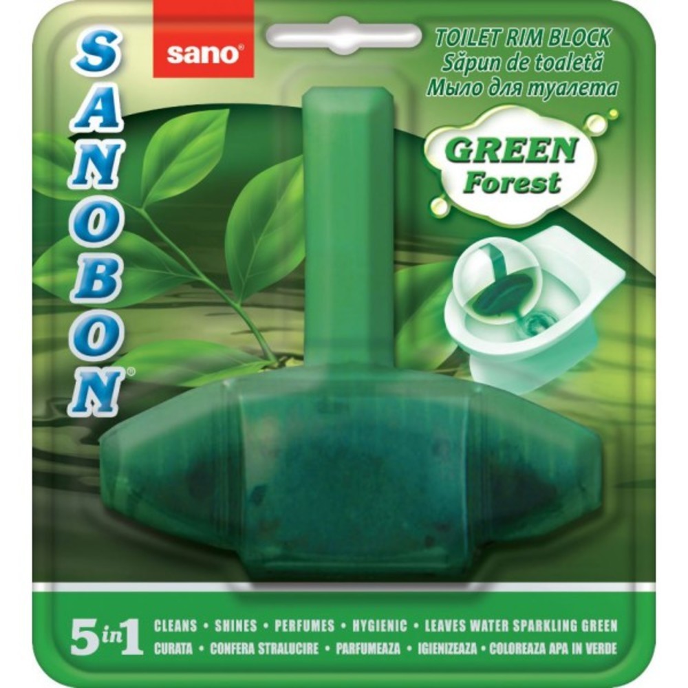 Odorizant solid pt. vasul toaletei, curata si coloreaza apa, 1000 utilizari, SANO Bon - verde