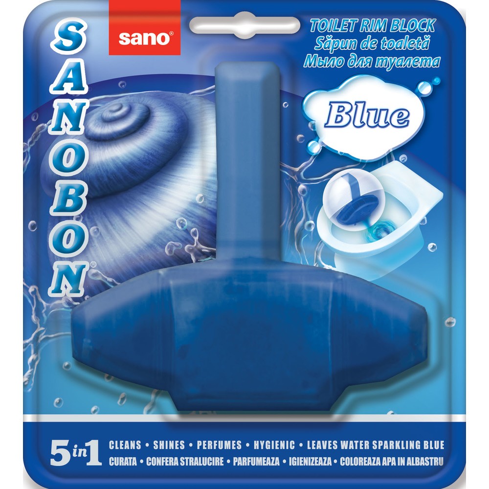 Odorizant solid pt. vasul toaletei, curata, igienizeaza si coloreaza apa, 1000 utilizari, SANO Bon - blue