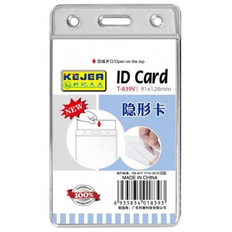 Buzunar PVC, pentru ID carduri, 128 x 91 mm, vertical, 10 buc/set, KEJEA - cristal