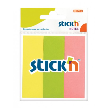 Stick notes index 76 x 25 mm, 3 x 50 file/set, Stick"n - 3 culori neon