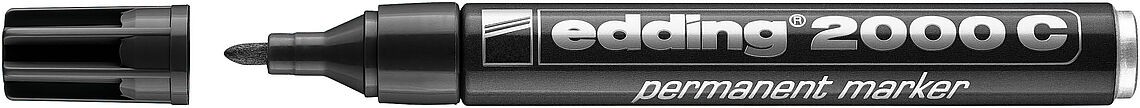 Marker permanent Edding 2000C, corp metalic, varf rotund, 1.5-3 mm, negru