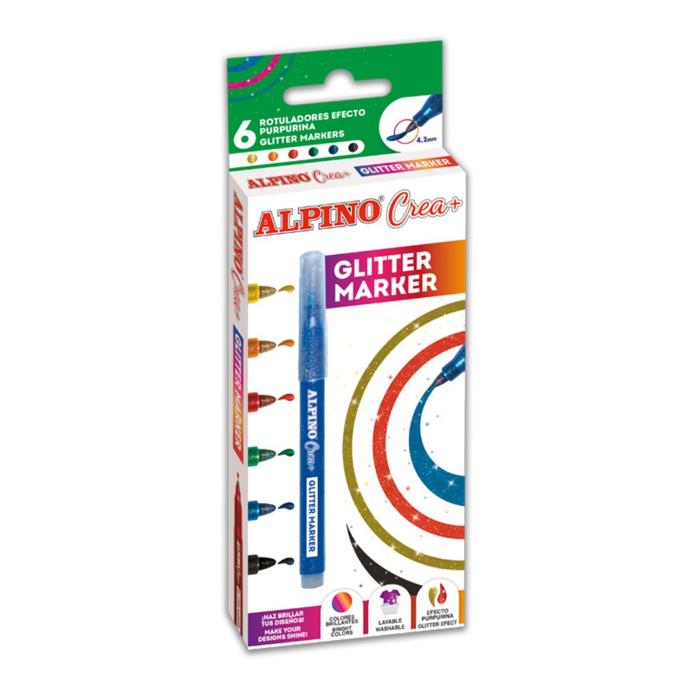 Set ALPINO Crea+ Glitter marker, 6 buc/cutie