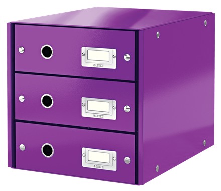 Cabinet cu sertare Leitz WOW Click & Store, 3 sertare, carton laminat, A4, mov