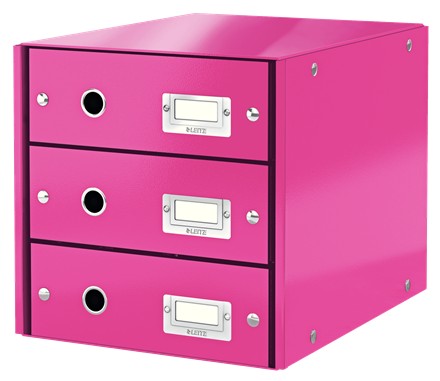 Cabinet cu sertare Leitz WOW Click & Store, 3 sertare, carton laminat, A4, roz