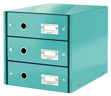 Cabinet cu sertare Leitz WOW Click & Store, 3 sertare, carton laminat, A4, turcoaz