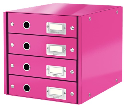 Cabinet cu sertare LEITZ WOW Click & Store, 4 sertare, carton laminat, A4, roz