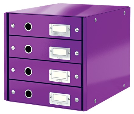 Cabinet cu sertare LEITZ WOW Click & Store, 4 sertare, carton laminat, A4, mov