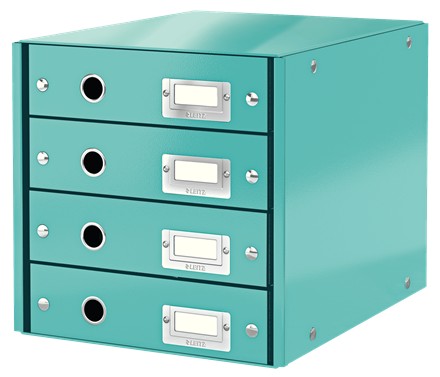 Cabinet cu sertare LEITZ WOW Click & Store, 4 sertare, carton laminat, A4, turcoaz